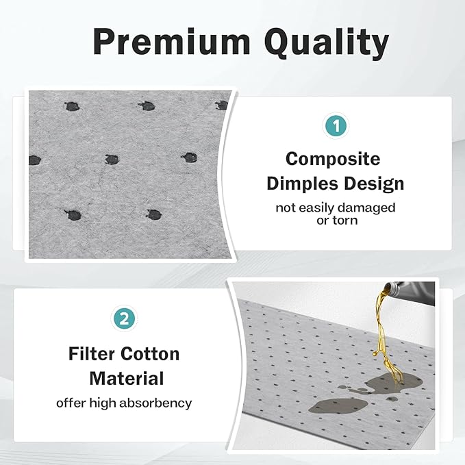 120Pcs 9.8 x 13 Inch Oil Absorbent Pads Oil Mat Water Absorbent Mat Oil Spill Mat for Absorbing Protecting Home Garage Basement Weight Dimpled Pad Replacement Automotive Accessories