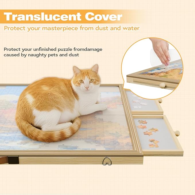 1500 Pcs Adjustable Jigsaw Puzzle Board with Drawers and Cover, 33.3"x24.3" Rotating Puzzle Table with Lazy Susan, Frame for Wall Art Display