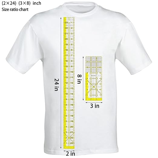 Acrylic Ruler 7 Piece Set, Non Slip Rings 50 Pieces, Quilting Rulers, Size (6"x24"), (2"x24"), (3"x18"), (3"x8"), (1.5"x12"), (1"x12"), (1"x6") (Yellow-7 Piece Set)