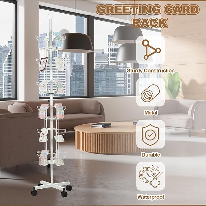 PATIKIL 2Pack 6 Tier Rotating Greeting Card Rack, Metal Spinning Greeting Card Display Stand Portable Postcard Rack Holder Organizer for Postcard Sticker Photo Desk Book Stamp, White