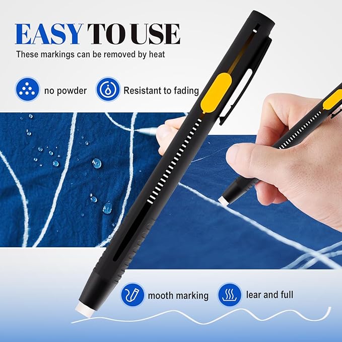Heat Erasable Fabric Markers for Sewing, Quilting & Embroidery & DIY Crafts - Washable, Refillable DIY Chalk Pens for Cotton & Knitted Fabrics, Sewing Supplies (2 Pens+20 Refills)