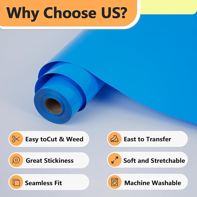 RENLITONG Matte Lake Blue Iron on Vinyl Roll - 12Inch x 13ft HTV Heat Transfer Vinyl for T-Shirt, HTV Rolls for All Cutter Machine - Easy to Cut & Weed for Heat Transfer Design