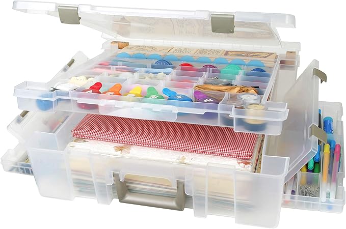 ArtBin 6981AB Super Satchel Deluxe Divided Base, Large Portable Art & Craft Organizer with Drawers, [1] Plastic Storage Case, Clear
