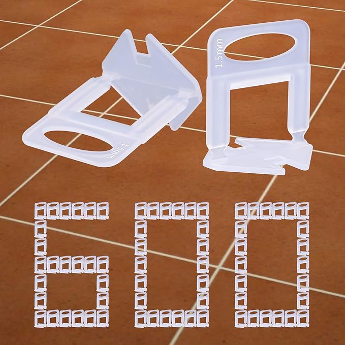 600 PCS Tile Leveling System Clips 1/16''(1.5mm) 600-Piece Tiles Leveler Spacers Tool for Professional Ceramic Tile and Stone Installation