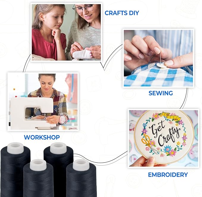 4 Pack Navy Blue Thread, 3000 Yards Denim Thread for Jeans, Polyester Sewing for Serger&Overlock, Quilting, Piecing, Sewing Machine