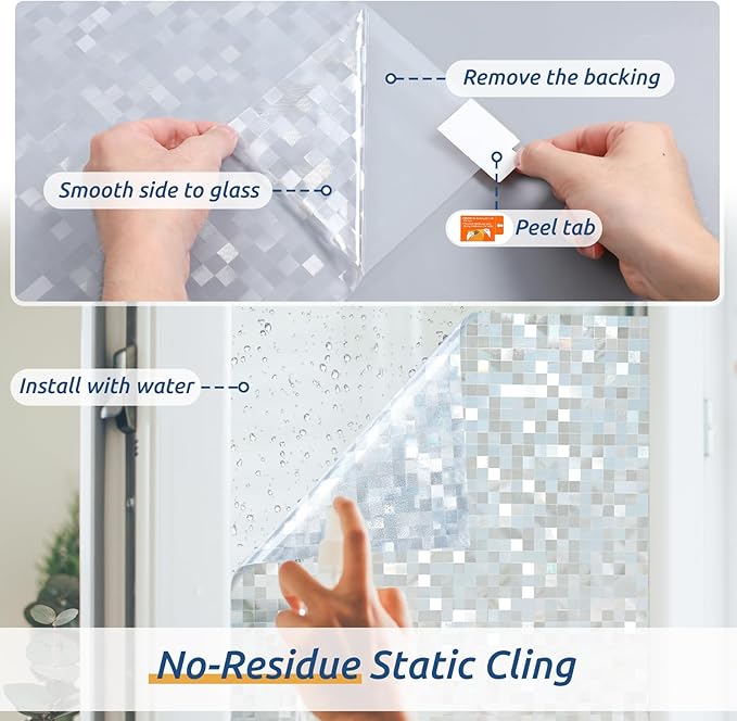 rabbitgoo Stained Glass Window Privacy Film Mosaic Pattern, Frosted Glass Window Film Rainbow Decorative Sticker, Static Cling UV Blocking Suncatcher for Home, 23.6 x 78.7 Inches