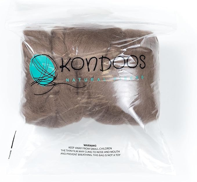 Colored Natural Wool roving, 8 OZ. Best Wool for Needle Felting, Wet Felting, handcrafts and Spinning. (Brown/Tobacco)