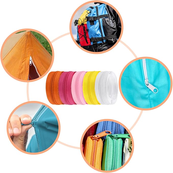 DOITEM 22.2 Yards/ 20 m 10 Pieces Assorted Colors #5 Nylon Coil Zippers, Sewing Zippers Endless Zips with 40 Pieces Zipper Sliders Zip Heads for Sewing Tailor Craft Supplies