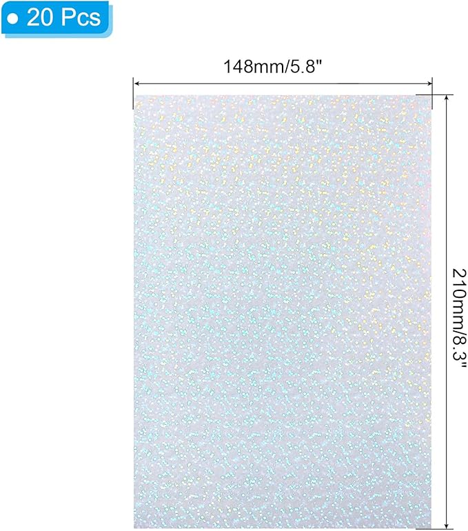 PATIKIL 8.3x5.8" Holographic Sticker Paper, 20Sheets A5 Polypropylene Self-Adhesive Transparent Waterproof Laminate Overlay Film for Photo Cards Scrapbook Decorations, Little Circle