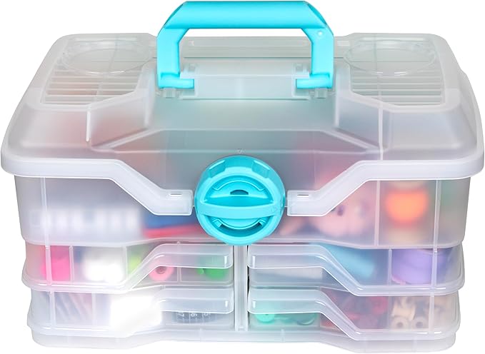 ArtBin Clear Plastic Organizer Small Parts Organizer - for DIY Arts & Crafts Storage Boxes & Organizers, Sewing Storage - Storage Box with Compartments, Project Box - Medium (4 Pivot Trays) 6943PB
