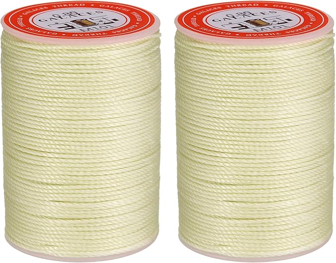 uxcell Round Leather Sewing Waxed Thread, 55m / 60 Yards Polyester Wax String, 0.80mm Wax Stitching Cord for Leather Crafts, Bookbinding, Bracelets Braided, Beige, 2pcs
