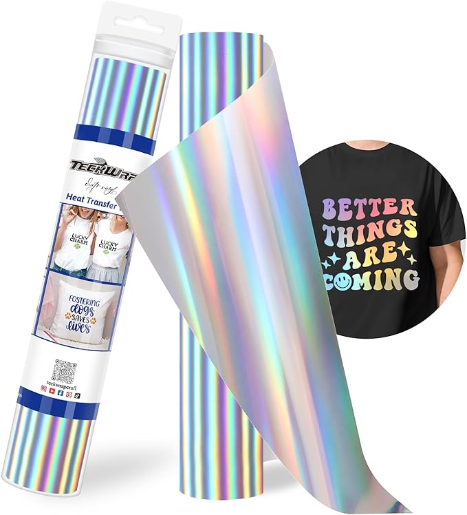 TECKWRAP Heat Transfer Vinyl HTV - 12" x 5ft Rainbow Silver HTV Iron on Vinyl for t-Shirts Easy to Cut & Weed for All Cutter Machine & Heat Press