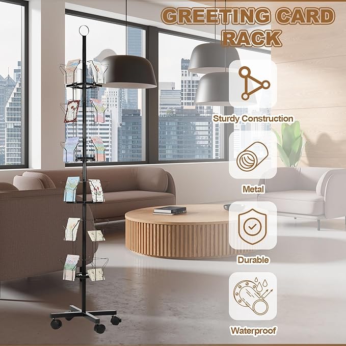PATIKIL 2Pack 6 Tier Rotating Greeting Card Rack, Metal Spinning Greeting Card Display Stand Portable Postcard Rack Holder Organizer for Postcard Sticker Photo Desk Book Stamp, Black