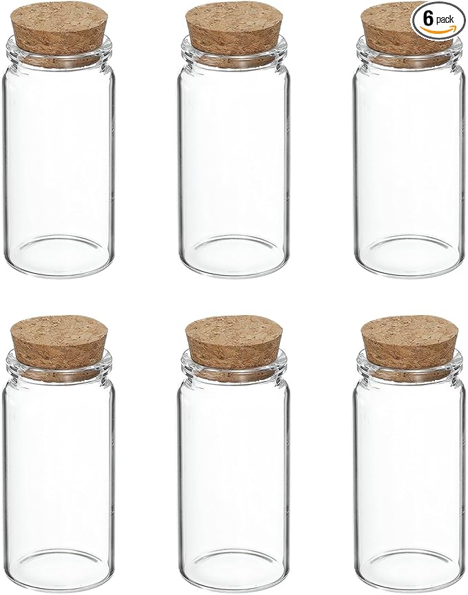 uxcell 6Pcs Mini Glass Bottles with Cork Stoppers, 50ml Small Clear Bottles Glass Empty Jars Vials for DIY Crafts Party Wedding Decor Favors