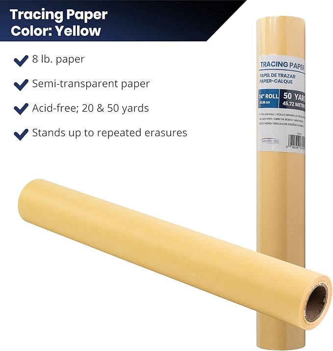 Pacific Arc Tracing Paper Roll, Yellow, 18 Inch x 20 Yard Roll