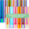 GIRAFVINYL Holographic Vinyl - 13 Sheets 12" x 12" Holographic Permanent Vinyl Iridescent Vinyl Sheets for Home and Car Decorations, Cup, Sign, Windows