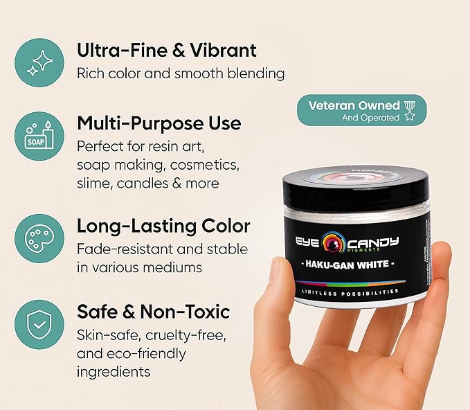 Eye Candy Pigments Premium White Mica Powder - Haku-Gan White (50gr) - for Epoxy, Resin, Soap, Paint, Woodworking, Acrylic Pouring, Bath Bombs, Fishing Lures - DIY Arts and Crafts Additive