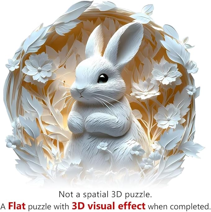 Wooden Puzzles Adults, 3D Paper Rabbit Puzzles 290 Pieces, Unique Animal Shaped Wood Challenging Jigsaw Christmas Puzzles Gifts for Adults, 13.4x13.1in