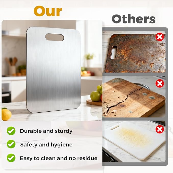 Tavano Titanium Cutting Board,Titanium Cutting Boards for Kitchen,Double-side Available Cutting Board for Vegetables,Meat,Fruits,Easy to Store and Clean(S)