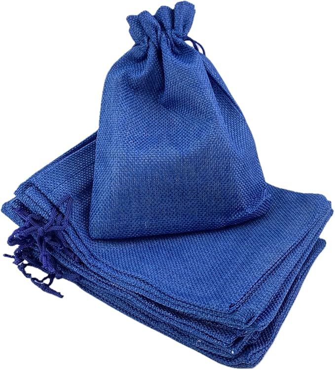 Palmhomee Pack of 25 Burlap Gift Bags with Drawstring Linen Jewelry Pouches Wedding Hessian Jute Bags for Birthday and Treat Pouches Party Wedding Favors Gift (6x8 Inch, Royal Blue)