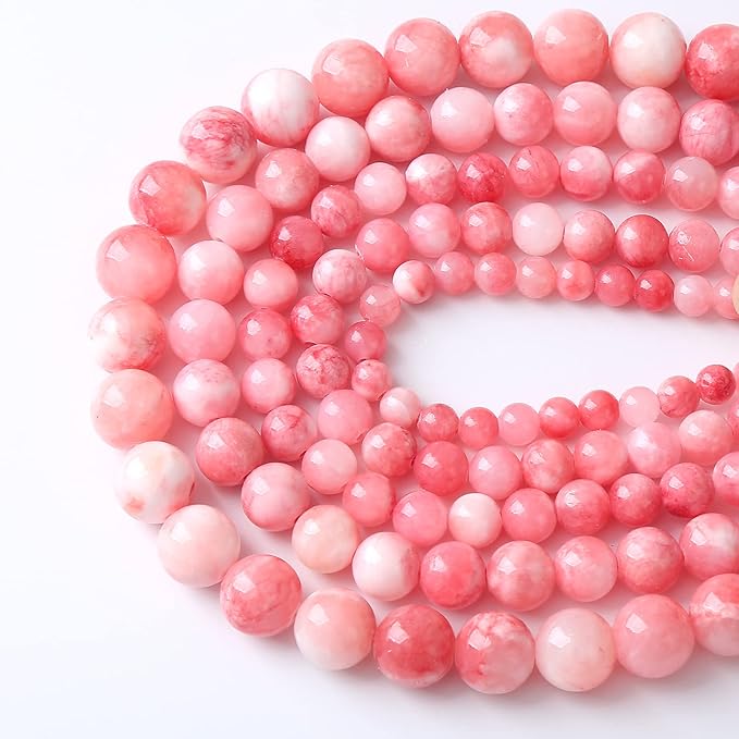 36pcs 10mm Natural Pink White Persian Jade Gemstone Beads Round Loose Spacer Beads for Jewelry Making DIY Bracelets Necklaces 15"(Pink Persian Jade, 10mm)