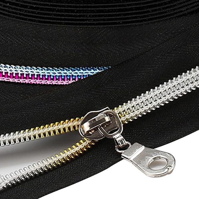 The Yards 10 Yards Bulk Nylon Coil Zipper with Colorful Teeth - Replacement Sewing Zipper with 10PCS Sliders for DIY Craft Bags