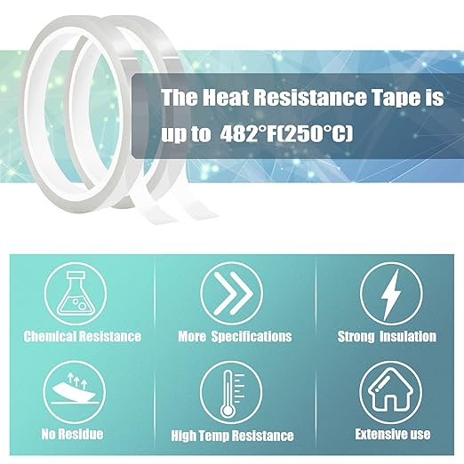 2 Rolls 10mm x33m(108ft) Clear Heat Tape,Transparent High Temperature Heat Resistant Tape,Heat Transfer Tape for Heat Press and Sublimation,Heat Transfer Vinyl,No Residue
