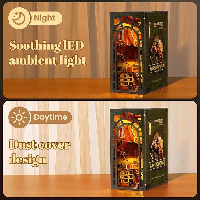 Book Nook Kit – DIY Wooden Miniature House Kits, Stunning Bookshelf Insert Decor, Ideal Gift for Holidays, Birthdays（Dinosaur Museum）