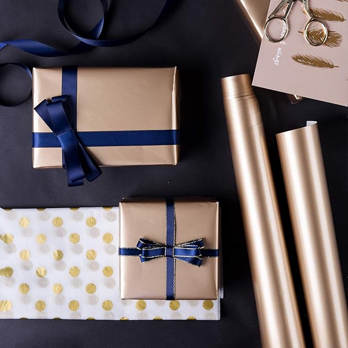 WRAPAHOLIC 30 Inch Navy Wrapping Paper - Jumbo Roll Gold and Navy Print with Cut Lines for Christmas, Birthday, Holiday, Father's Day, Baby Shower - 4 Rolls - 30 Inch x 120 Inch Per Roll