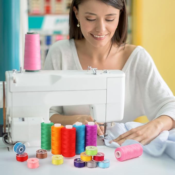 Auvitaya 72pcs Bobbins Sewing Thread Kits, 36 Colors 400 Yards per Spool Polyester Threads with Needles & Threader, Prewound Bobbin Set for Hand and Machine Sewing, DIY and Home