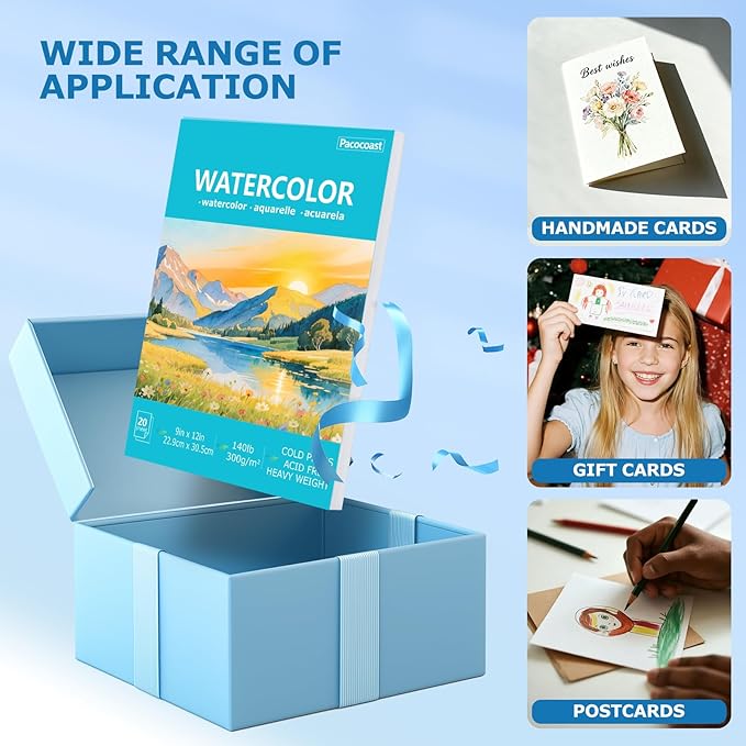 Pacocoast Watercolor Paper, 9"X12" Cold Press Artist Sketchbook, (300gsm/140lb) Water Color Pads for Acrylic, Gouache & Pencil. Painting Drawing Paper Book, Art Supplies for Adults & Kids, Teal
