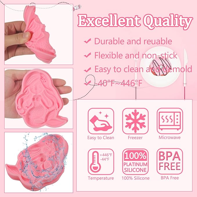 1 Pcs Mermaid Candy Fondant Mold, Reusable Chocolate Silicone Molds for Ocean Fairy Tale Theme Cake Decoration Baking Cookie Dough Jelly, Resin Crafts Plaster Modeling Clay