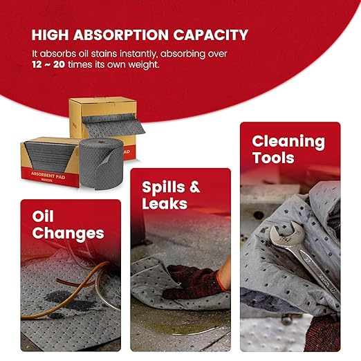 Universal Absorbent Pads | 16"x20" Water Absorbent Mat 100-Pack | Industrial Spill Control for Liquids Leak(24 Gal/Box) | Oil Absorbing Sheets