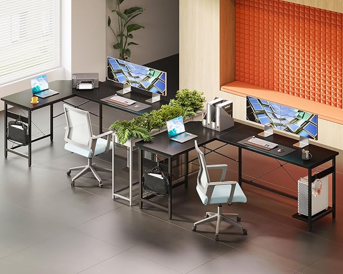 Coleshome 66" L Shaped Gaming Desk, Corner Computer Desk, Sturdy Home Office Computer Table, Writing Desk, Larger Gaming Desk Workstation, Black