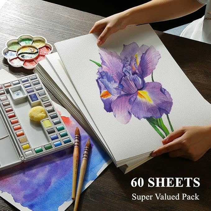 FEITAKE 9"X12" Watercolor Paper Bulk Pack 120Sheets 100% Cotton Paper /140lbs (300gsm) / Cold Press Artist Painting Drawing Mixed Media Paper Art Supplies for Professionals Students Kids