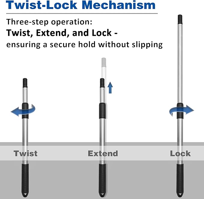 CHILI Extension Pole with 2-Section, 1.46 to 2.29 ft, Telescoping Pole with Twist-Lock Design, Ideal for removing Wallpaper, Popcorn Ceilings, Putty and Paint, Fits CHILI Pole Scrapers, Made In Taiwan