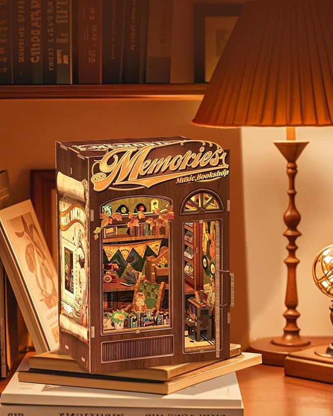 CUTEBEE Book Nook Kit - DIY Miniature House Dollhouse Kit for Adult and Teens, Booknook Bookshelf Decor Alley Model Build with LED Light, Gifts for Family and Friends (Memories Music Bookshop)