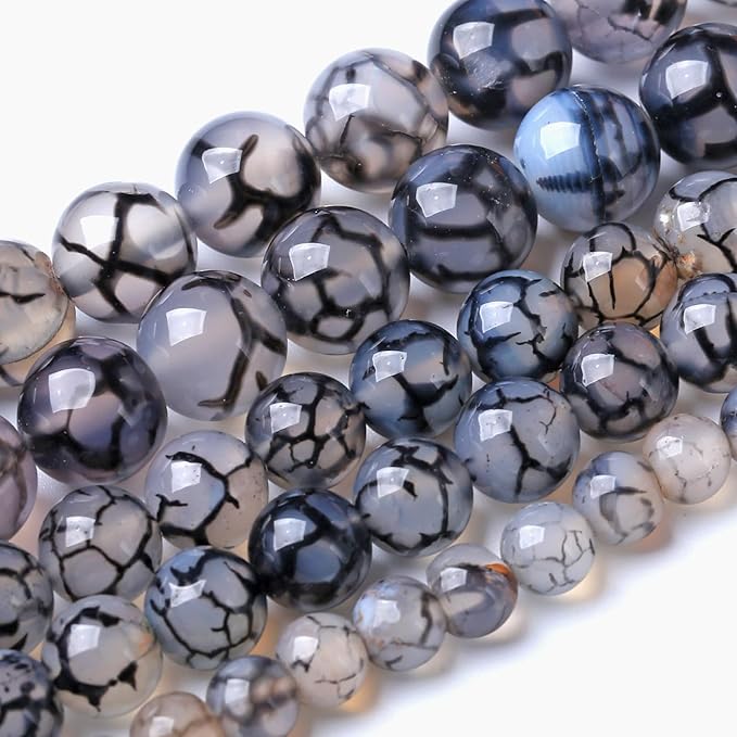 6MM Black Dragon Vein Agate Stone Beads Natural Gemstone Round Loose Beads for Jewelry and Bracelets Making 120pcs 2 Strands 32"