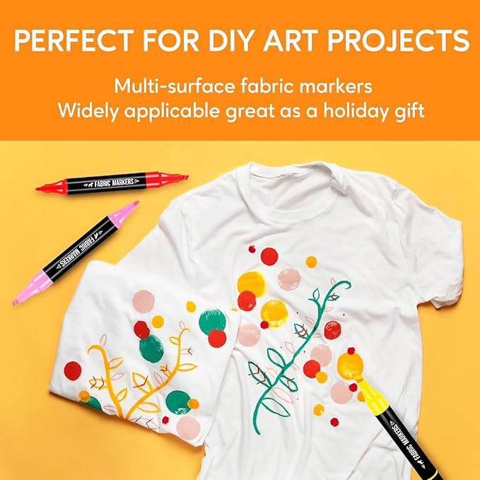 Fabric Markers Permanent for Clothes, 20 Colors Dual Tip with Fine and Chisel Tips Paint Pens for Clothing Canvas Tote Bags T-Shirt and Shoes, Non Toxic Ink for Kids and Adults
