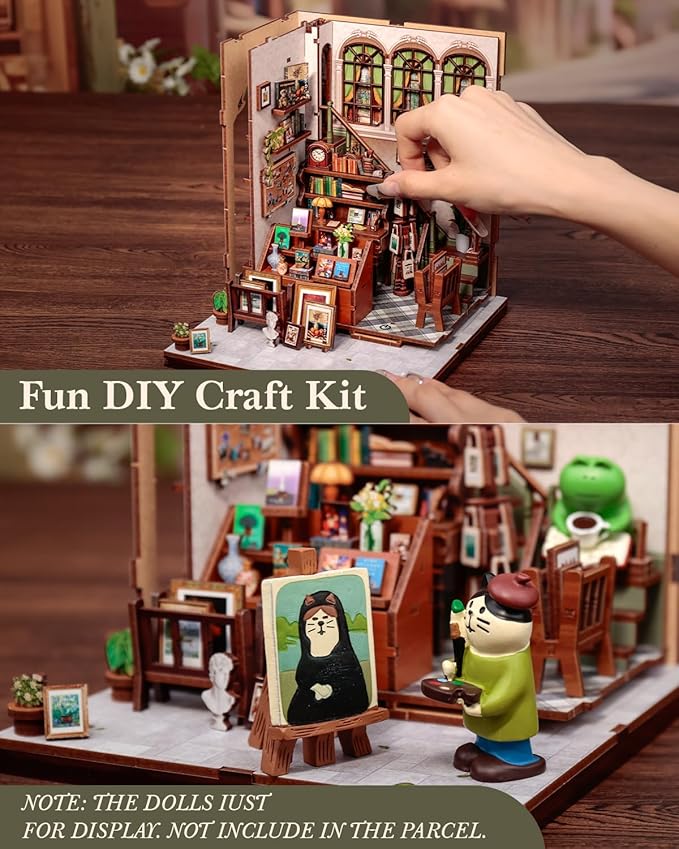 CUTEBEE Book Nook Kit - DIY Miniature House Dollhouse Kit for Adults, Booknook Library Bookstore Tiny House Bookshelf Decor 3D Wooden Puzzle, Gifts for Family and Friends (Gallery Bookstore)