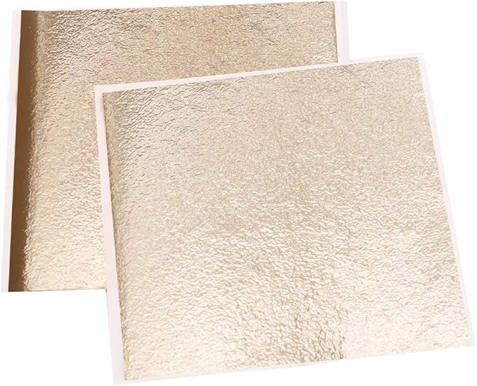 Imitation Gold Foil Sheets - KINNO Antique Gold Leaf Paper for Arts Decoration, Gilding, Nails, Handcrafts, Picture Frames, Sculpture, Furniture, and Wall, Paintings, 100 Sheets 5.1 by 5.3 Inches