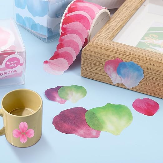 uxcell 2 Rolls Petal Washi Tape, 80 Pieces Floral Decorative Tape Colored Masking Tapes Crafting Supplies for DIY Crafts, Gift Wrapping, Scrapbook, Party Decorations, Large Purple
