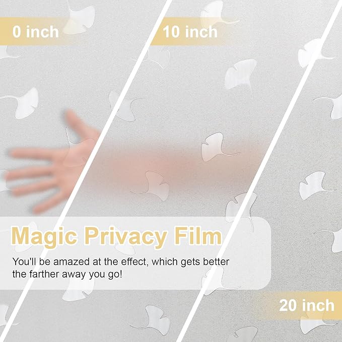 Window Privacy Film Decorative for Front Door, Bathroom Static Cling Stained Glass Sticker Opaque Heat Control UV Blocking Non-Adhesive for Home Window, Acacia