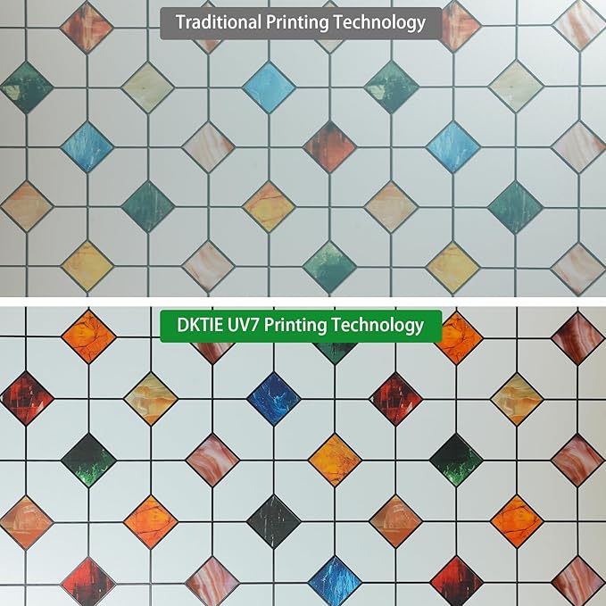 DKTIE Stained Glass Window Film Geometric Patterns, Fine Frosted Window Clings for Glass Windows, Waterproof for Bathroom Window Privacy Film Day and Night (S533, 35.4in X 118.1in)