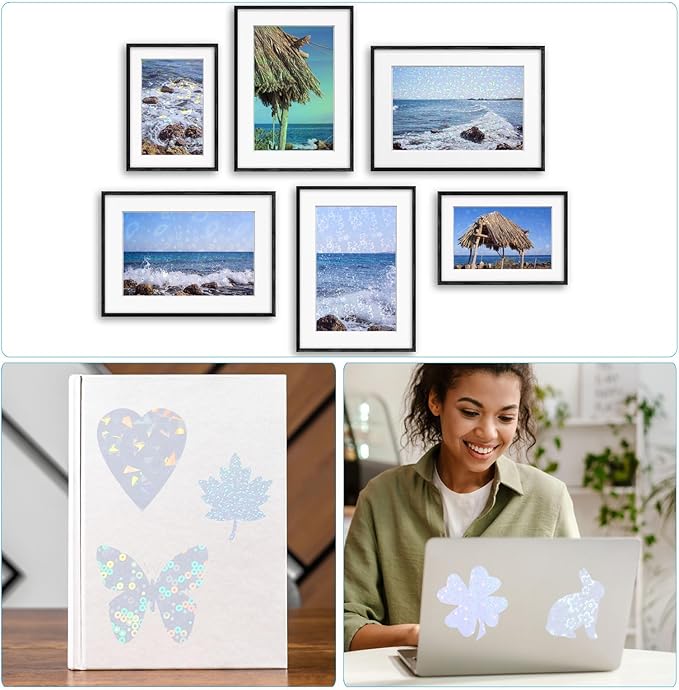 PATIKIL 11.7x8.3" Holographic Sticker Paper, 10Sheets A4 Polypropylene Self-Adhesive Transparent Waterproof Laminate Overlay Film for Photo Cards Scrapbook Decorations, Blossom