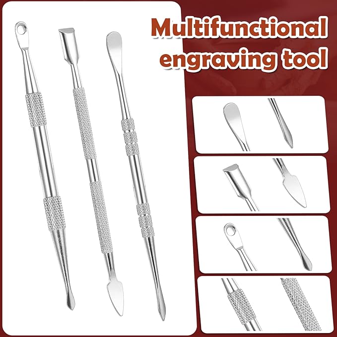 Piriuuo Wax Carving Tools Set, Stainless Steel Clay Sculpting Tools Double-Ended Pottery Carving Tools Wax Modeling Tools Dental Carvers Tools Wax Accessories Modeling Sculpting and Shaping(3 Styles)