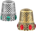 2 Pcs Vintage Sewing Thimble, Quilting Thimbles, Sewing Thimble Finger Protector, Vintage Fingertip Protector Thimbles, Metal Thimble, Sewing Quilting Craft Accessories Diy Sewing Tools (Sliver, Gold)