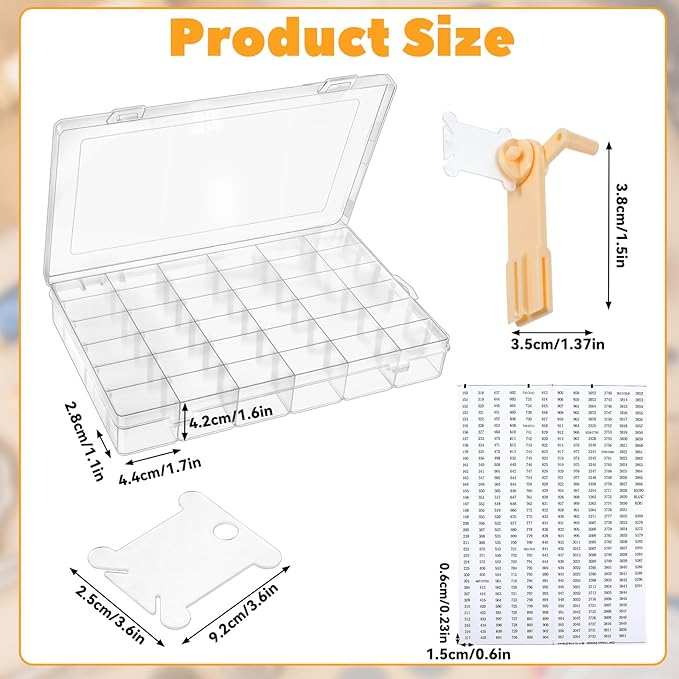 Prasacco Embroidery Floss Organizer 150 Bobbins 36 Compartment Storage Box with Bobbin Winder and Coding Stickers for Craft DIY Embroidery Cross Stitch Supplies