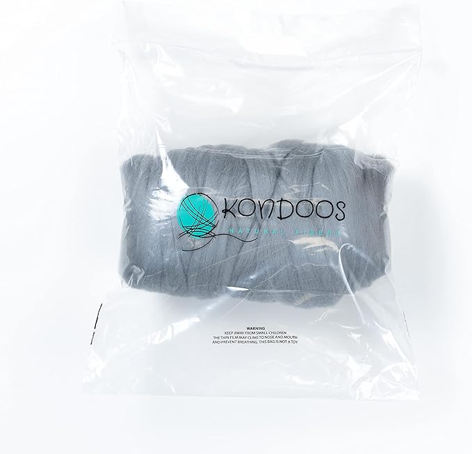 Kondoos Colored Natural Wool roving, 1 lb. Best Wool for Needle Felting, Wet Felting, handcrafts and Spinning. (Silver, 1 lb)