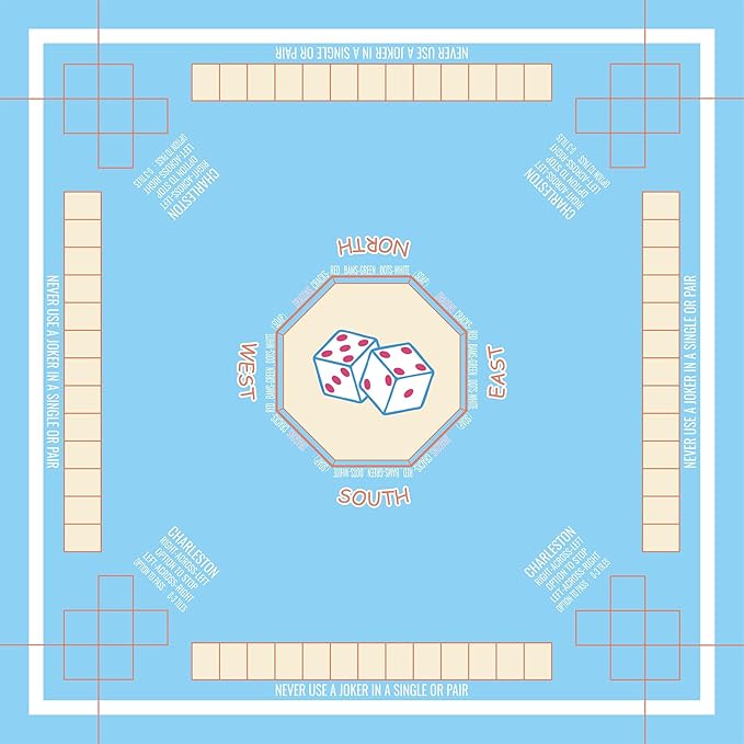 Mahjong Mat for Table 31.5"x31.5", MahJongg Mat Cloth Cover with Game Rules, Mahjong Tablecloth for Card Games, Tile Games, Board Games Table Mat (Sky Blue)